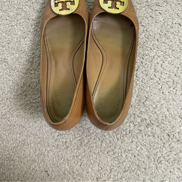 Tory Burch Peep Toe Brown / Tan Leather Wedges SIZE 8.5 - Picture 3 of 9